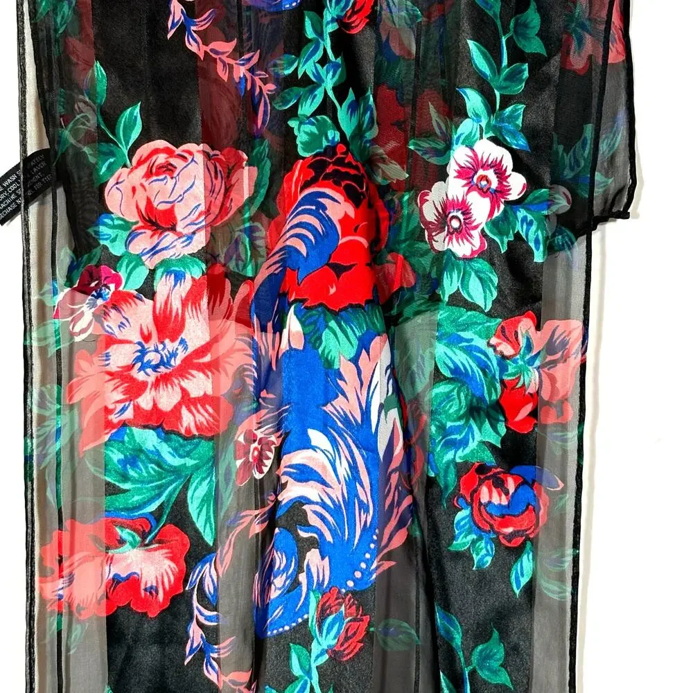 Black and Bright Floral Scarf Rectangle Striped Bow Retro Vintage 58